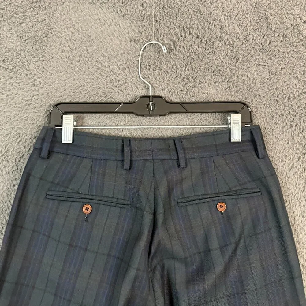 Vtg Banana Republic Dress Pants Mens 31x30 Blue Tartan Plaid Pleated Classic Fit